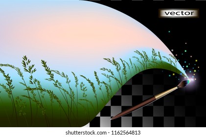 Vector illustration of a brush to paint nature to create a picture of the production process painting, drawing.