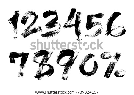 Vector illustration of brush painted numbers set with percent sign isolated on white background for your design