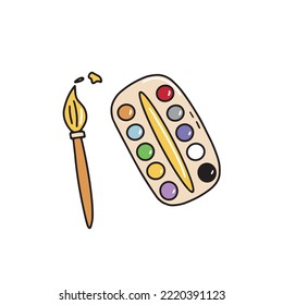 Vektorgrafik einer Bürste und Farben im Doodle-Stil auf weißem Hintergrund für Ihr Design