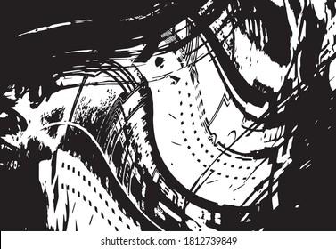 Ilustración vectorial del fondo de textura de brocas. Textura superpuesta angustiada. Borde de fondo. Efecto texturado abstracto. 