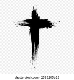 Vector illustration of brush stroke Christian Cross on transparent background