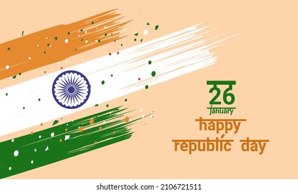Vector illustration, brush stroke of Indian flag, with happy republic day typography.