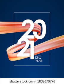Vector illustration: brush stroke oil or acrylic paint with New Year 2020. Poster  trendy design