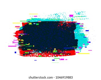 Vector illustration of brush strokes with glitch rgb effect hand drawn banner on white backgound.