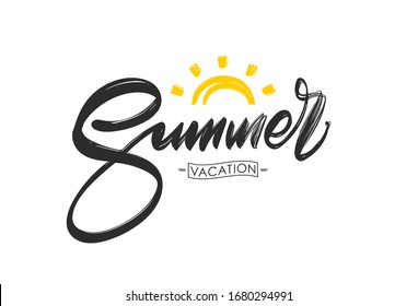 Vector Illustration: Brush Type Lettering Composition Of Summer Vacation On White Background.