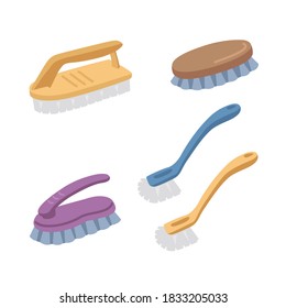 Vector illustration brushes. Collection of different equipment for indoors cleaning, household tools isolated