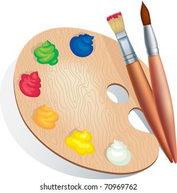 Vector illustration of brushes and a palette of paints