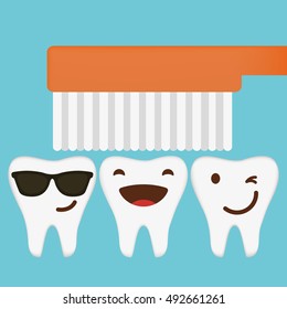 Vector Illustration brushing teeth with toothbrush.