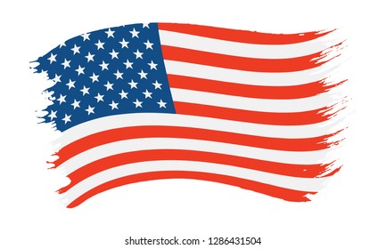 Vector illustration of brushstroke painted national flag of USA isolated on white background