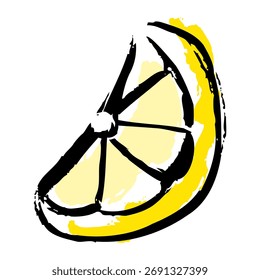 Ilustración vectorial de un limón amarillo cortado con pinceladas.