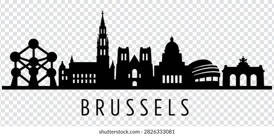 Vector illustration of Brussels city skyline silhouette. Famous landmarks of the capital of Belgium isolated on a transparent background.