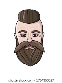 Vector illustration of brutal man's face. Hipster icon. Handsome bearded metro sexual man.