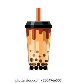 Vector illustration, bubble milk tea or boba, flat style illustration, isolated on white background.