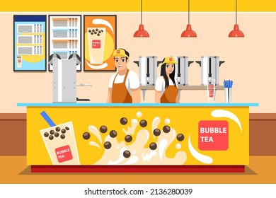 A vector illustration of Bubble Tea Boba Store Small Business