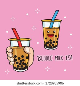 Vector Illustration Bubble tea or Pearl milk tea filled icon