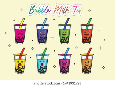 Vector Illustration Bubble tea or Pearl milk tea filled icon