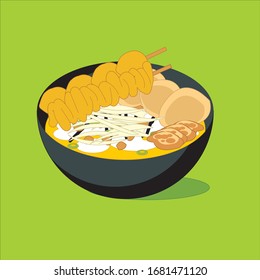 Vector illustration of bubur ayam, Indonesian traditional rice porridge and various toppings