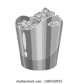 Vector illustration of bucket and ice symbol. Set of bucket and crystal stock vector illustration.