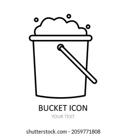 Vector Illustration With Bucket Of Soapy Water Icon. Outline Symbol.