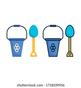 vector illustration bucket and spade beach icon or logo with flat and lineal color design style
