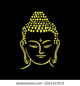 Vector illustration of Buddha face on black background .
