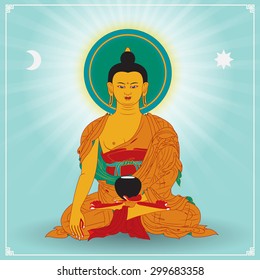 Vector illustration with Buddha in meditation. 