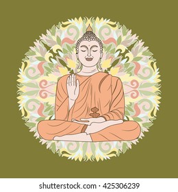 Vector illustration with buddha on beautiful ornamental background