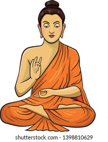 Vector Illustration Of Buddha Praying In Lotus Pose.