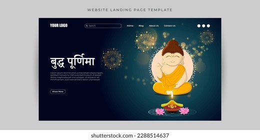 Vector illustration of Buddha Purnima Website landing page banner mockup Template with hindi text