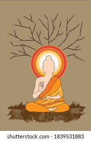 Vector illustration of Buddha, Siddhartha Gautama or Shakyamuni Buddha sitting in lotus position