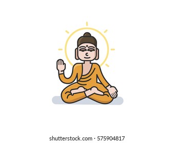 Vector illustration of Buddha sitting in the lotus position. Meditation simple icon. Cartoon character 
