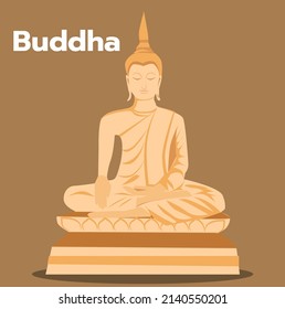 vector illustration buddha statue on brown background.