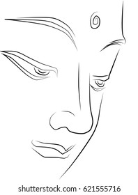  vector illustration of a Buddha statue's face
