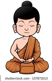 Vector illustration of Buddhist Monk cartoon