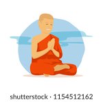 Vector illustration of buddhist monk are pray with religion clothes in asia