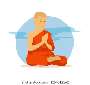Vector illustration of buddhist monk are pray with religion clothes in asia