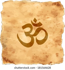 vector illustration of Buddhist mystical sign ohm on grunge old paper background 