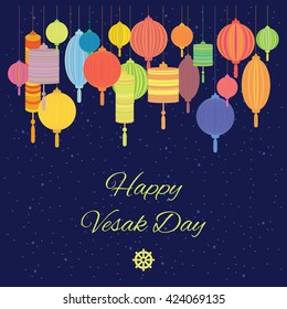 vector illustration / buddhists holiday of Vesak greeting / colorful lanterns decoration