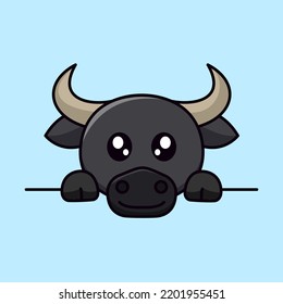 Vector illustration of buffalo and chibi animals