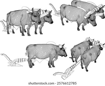 vector illustration of a buffalo design for plowing rice fields using the traditional system
