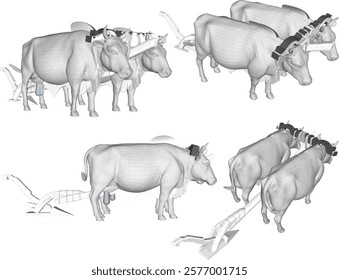vector illustration of a buffalo design for plowing rice fields using the traditional system