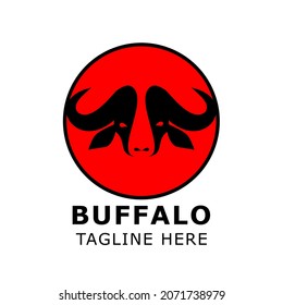 Vector illustration of buffalo head in flat style isolated on red