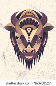 Vector illustration of buffalo head. Vector poster with bison in geometric style.