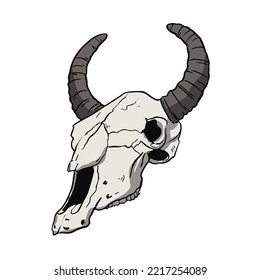 vector illustration of a buffalo head skull with big horns with cell shade, can be used for halloween