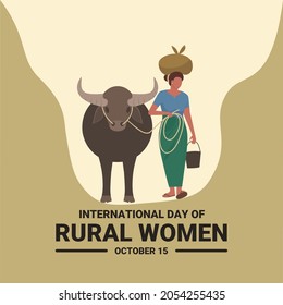 Vector illustration, buffalo herding village woman, as a banner or poster, international day of rural women.