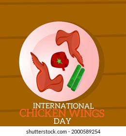 Vector illustration, buffalo wings, with sweet spicy honey and cucumber ranch sauce, as a banner or template, international chicken wing day.