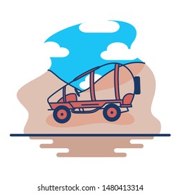 Vector Illustration Of Buggy Car In The Desert