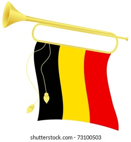 vector illustration bugle with a flag Belgium