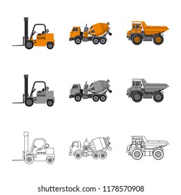 Vector illustration of build and construction icon. Set of build and machinery stock vector illustration.
