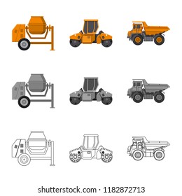 Vector illustration of build and construction icon. Collection of build and machinery stock vector illustration.